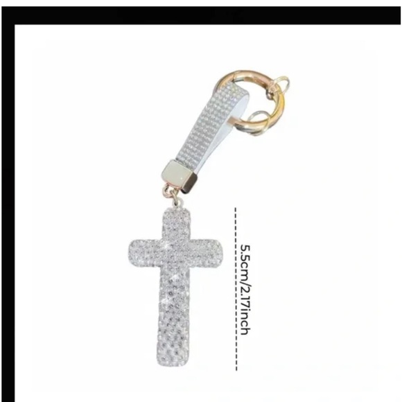 Pink Sparkly Rhinestone Cross Keychain - Picture 3 of 5